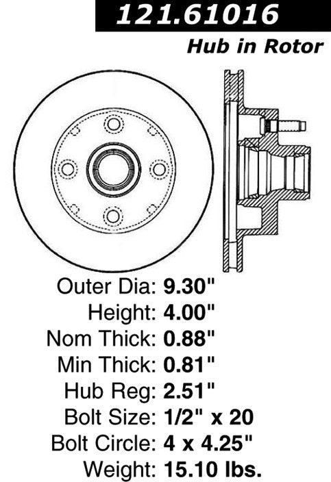 Centric Parts Disc Brake Rotor Standard with Non-Directional Finishes for 1979-1981 Ford Mustang Mercury Capri 121.61016