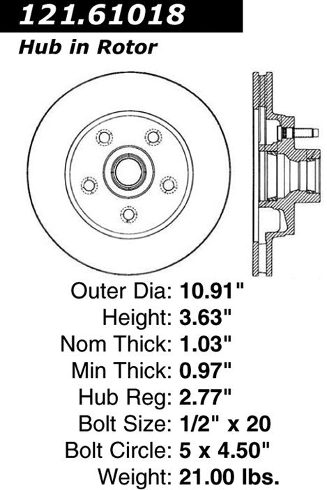 Centric Parts Disc Brake Rotor Standard with Non-Directional Finishes for 1985-1986 Ford Mustang, 1984-1982 Lincoln Continental, 1984 Mark VII 121.61018