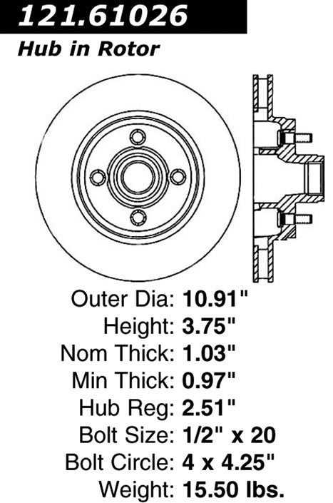 Centric Parts Disc Brake Rotor and Hub Assembly Standard Brake Rotor with Non-Directional Finishes for 1987-1993 Ford Mustang 121.61026