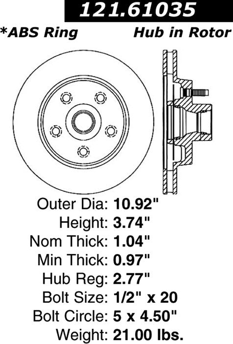 Centric Parts Disc Brake Rotor Standard with Non-Directional Finishes for 1985-1987 Lincoln Continental 121.61035