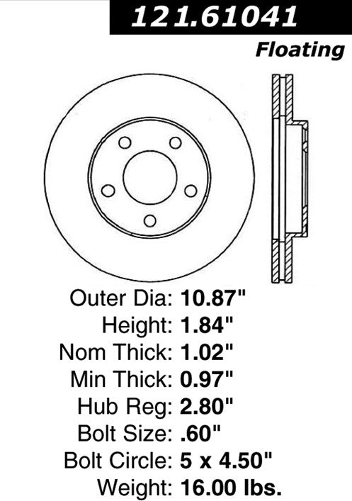 Centric Parts Disc Brake Rotor Standard with Non-Directional Finishes for 1994-2004 Ford Mustang 121.61041