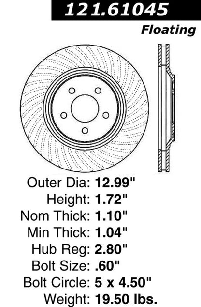 Centric Parts Disc Brake Rotor Standard with Non-Directional Finishes for 1994-2004 Ford Mustang 121.61045