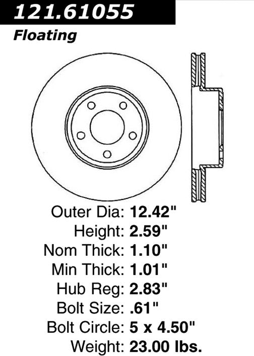 Centric Parts Disc Brake Rotor Standard with Non-Directional Finishes for 1998-2002 Ford Crown Victoria Lincoln Town Car Mercury Grand Marquis 121.61055