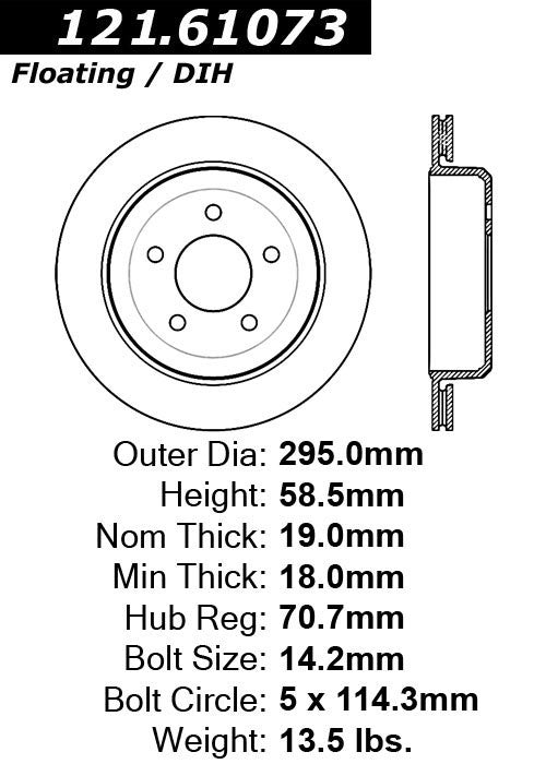 Centric Parts Disc Brake Rotor Standard C-Tek for 2003-2011 Ford Crown Victoria Grand Marquis Mercury Grand Marquis Marauder 121.61073