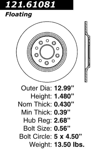 Centric Parts Disc Brake Rotor C-Tek Standard Non-Directional Finishes for 2014-2011 Ford Edge, 2019-2011 Explorer, 2007-2005 Five Hundred 121.61081