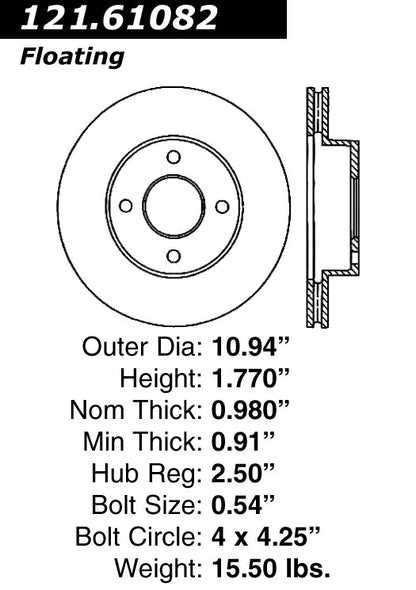 Centric Parts Disc Brake Rotor C-Tek Standard with Non-Directional Finishes for 2007-2012 Ford EcoSport Focus 121.61082