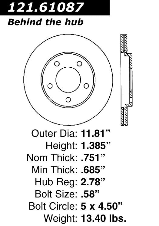 Centric Parts Disc Brake Rotor Standard with Non-Directional Finishes for 2005-2014 Ford Mustang 121.61087