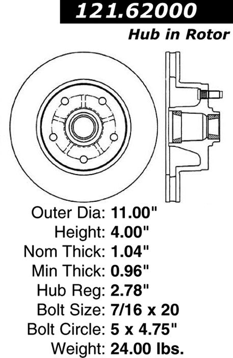 Centric Parts Disc Brake Rotor and Hub Assembly Standard with Non-Directional Finishes 121.62000