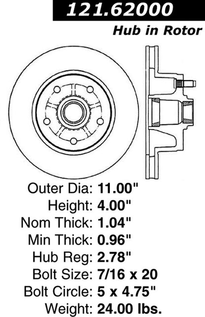 Centric Parts Disc Brake Rotor and Hub Assembly Standard with Non-Directional Finishes 121.62000