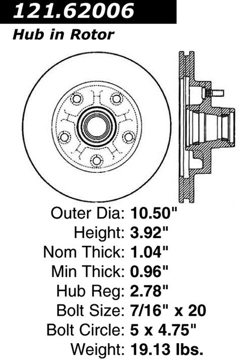 Centric Parts Disc Brake Rotor Standard Brake Rotor with Non-Directional Finishes for 1978 Buick, Regal, Chevy El Camino, Malibu, Monte Carlo, GMC Caballero, Oldsmobile Cutlass, Pontiac Grand Am, Grand LeMans G 121.62006
