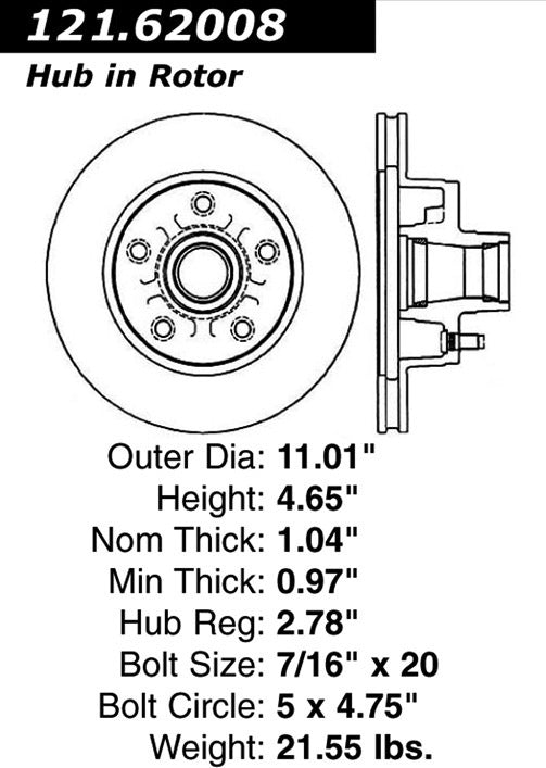 Centric Parts Disc Brake Rotor Standard Non-Directional Finishes for 1979-1985 Buick Electra Estate Wagon LeSabre Skylark Camaro Caprice Impala Nova Oldsmobile Delta Pontiac Catalin 121.62008