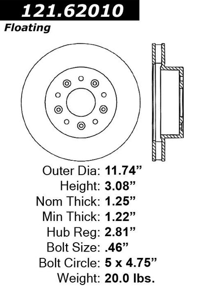 Centric Parts Disc Brake Rotor Standard with Non-Directional Finishes for 1963-1982 Chevrolet Corvette 121.62010