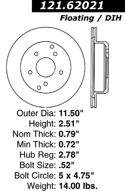 Centric Parts Disc Brake Rotor with Non-Directional Finishes for 121.62021