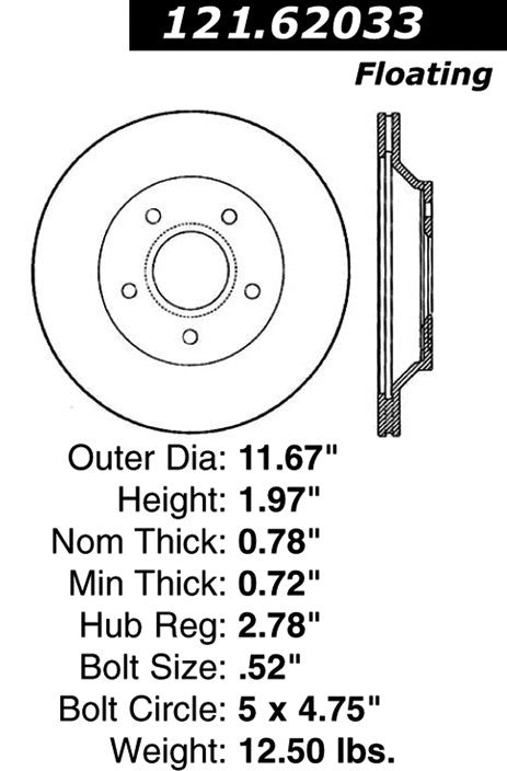 Centric Parts Disc Brake Rotor Standard with Non-Directional Finishes for 1992-1985 Chevrolet Camaro 1992-1988 Pontiac Firebird 121.62033