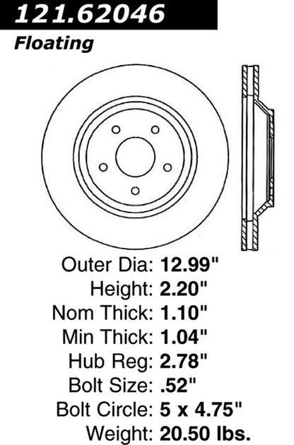 Centric Parts Disc Brake Rotor Standard with Non-Directional Finishes for 1988-1996 Chevrolet Corvette 121.62046