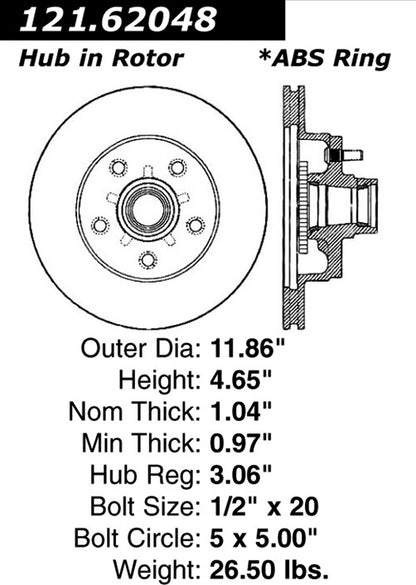Centric Parts Disc Brake Rotor and Hub Assembly Standard Brake Rotor with Non-Directional Finishes for 1990 Cadillac Brougham 121.62048