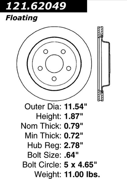 Centric Parts Disc Brake Rotor Standard with Non-Directional Finishes for 1993-1997 Chevrolet Camaro Pontiac Firebird 121.62049