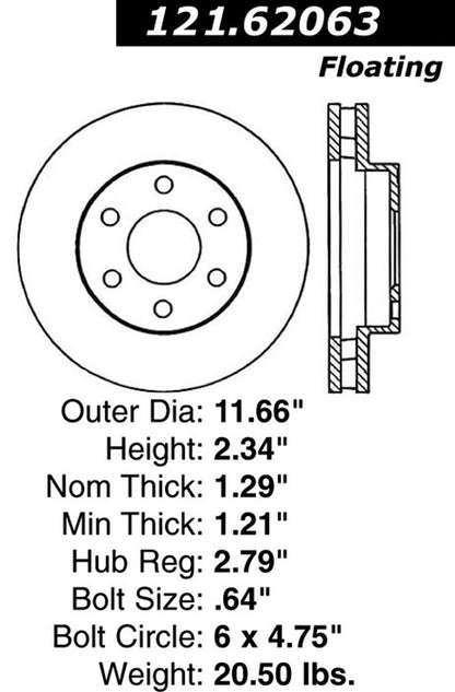 Centric Parts Disc Brake Rotor Standard with Non-Directional Finishes for 1998-1999 Cadillac DeVille 121.62063