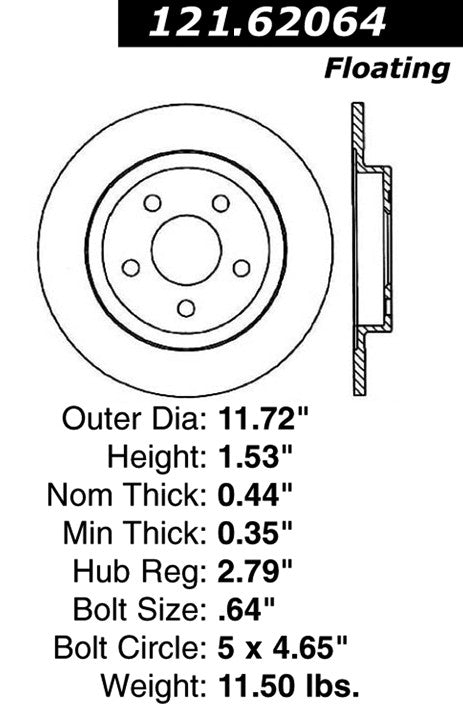 Centric Parts Disc Brake Rotor Standard with Non-Directional Finishes for 2005-2003 Buick Park Avenue, 2005-2000 Cadillac DeVille, 2004-1998 Seville, 2005-2004 Pontiac Bonneville 121.62064
