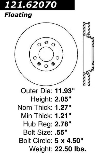 Centric Parts Disc Brake Rotor Standard with Non-Directional Finishes for 2005-2003 Cadillac CTS Seville 2004-2003 STS 2008-2005 121.62070