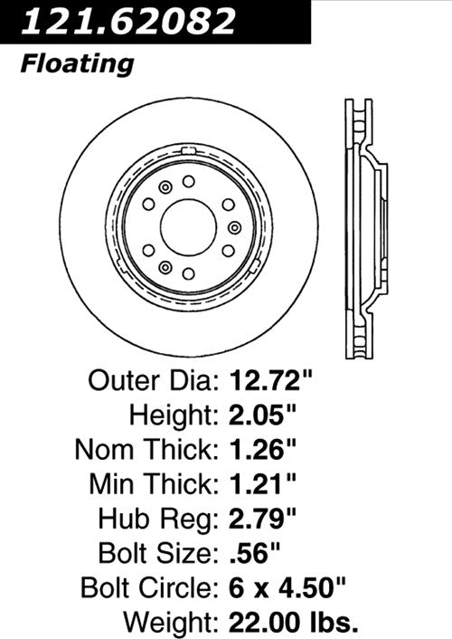 Centric Parts Disc Brake Rotor Standard with Non-Directional Finishes for 2004-2009 Cadillac SRX 121.62082