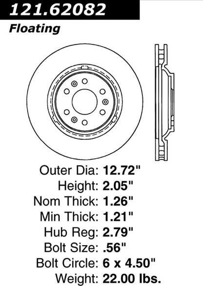 Centric Parts Disc Brake Rotor Standard with Non-Directional Finishes for 2004-2009 Cadillac SRX 121.62082