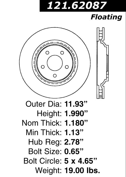 Centric Parts Disc Brake Rotor Standard with Non-Directional Finishes for 2005 Buick LeSabre, Park Avenue, Cadillac DeVille, Chevrolet Impala, Monte Carlo, Pontiac Bonneville 121.62087