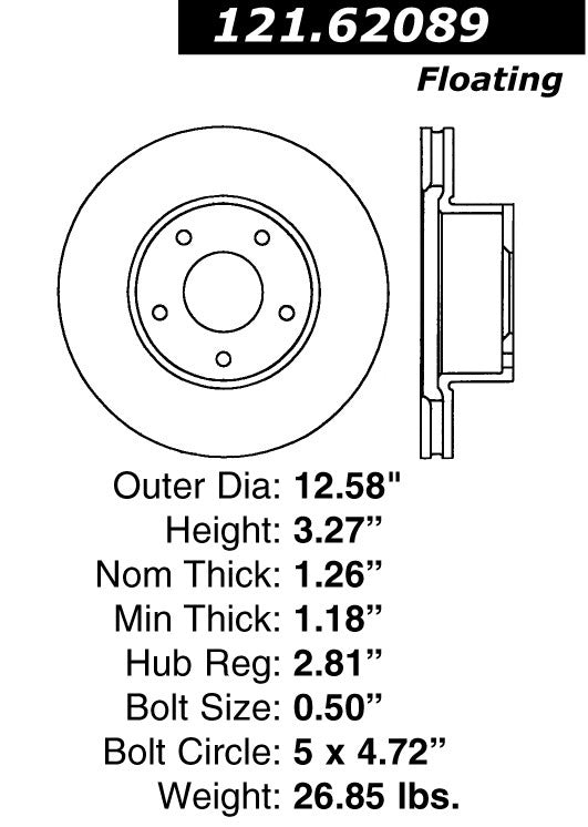 Centric Parts Disc Brake Rotor Standard with Non-Directional Finishes for 2005-2006 Pontiac GTO 121.62089