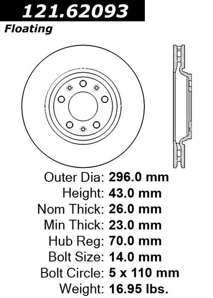 Centric Parts Disc Brake Rotor with Non-Directional Finishes 121.62093