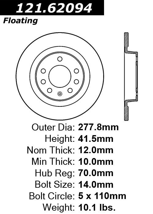 Centric Parts Disc Brake Rotor Standard with Non-Directional Finishes for 2006-2009 Pontiac Solstice 2007-2010 Saturn Sky 121.62094