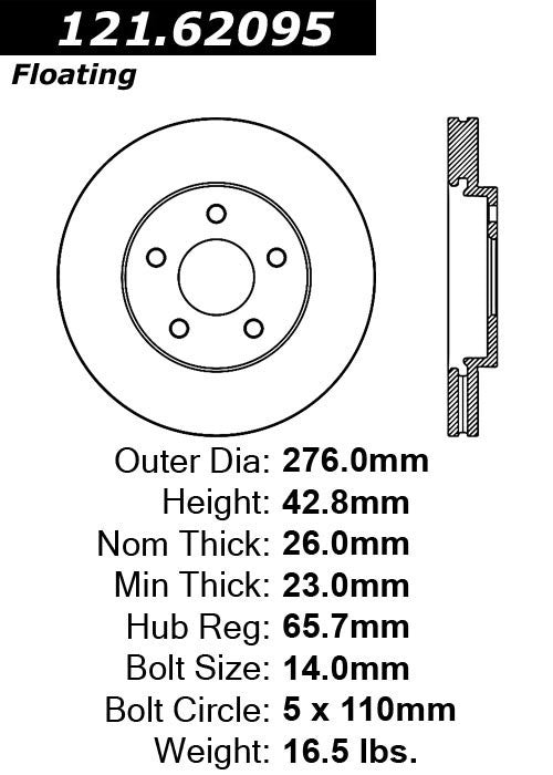 Centric Parts Disc Brake Rotor Standard with Non-Directional Finishes for 2006-2011 Chevrolet HHR 121.62095