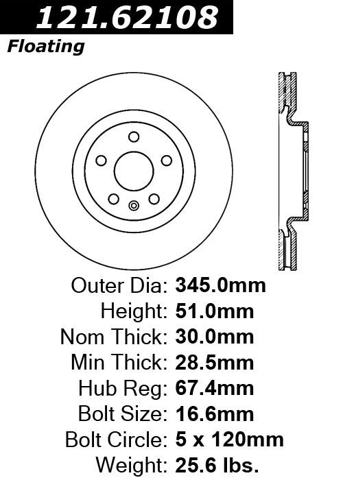 Centric Parts Disc Brake Rotor Standard with Non-Directional Finishes 121.62108