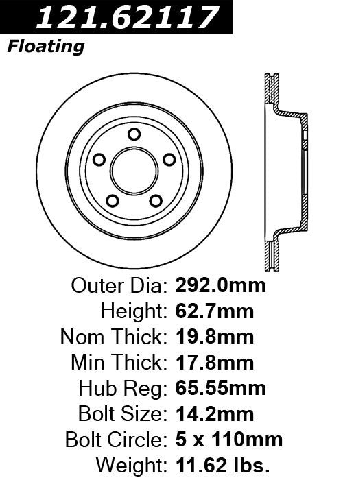 Centric Parts Disc Brake Rotor with Non-Directional Finishes 121.62117