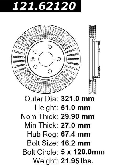 Centric Parts Disc Brake Rotor Standard Non-Directional Finishes for 2010-2020 Buick Allure LaCrosse