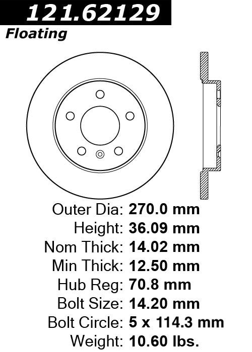 Centric Parts Disc Brake Rotor Standard C-Tek for 2005-2009 Buick Allure & LaCrosse, 2011-2013 Chevrolet Impala