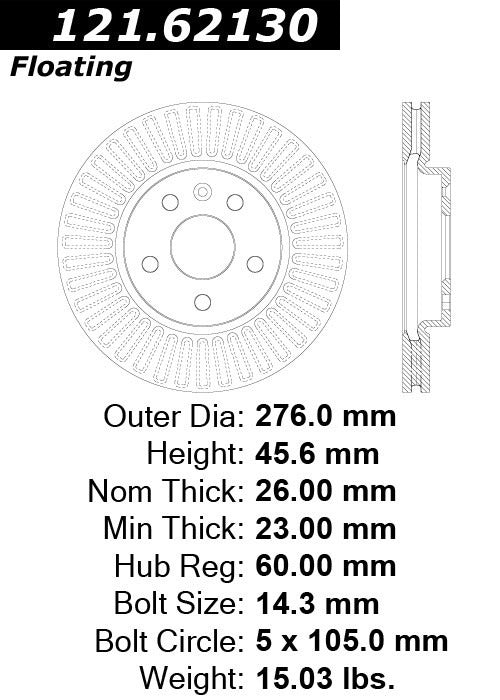 Centric Parts Disc Brake Rotor C-Tek Standard Non-Directional Finishes for 2023-2017 Chevrolet Bolt EV