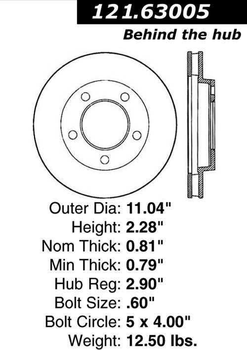 Centric Parts Disc Brake Rotor C-Tek Standard with Non-Directional Finishes for 1967-1972 Dodge Dart, Plymouth Barracuda 1969, Duster 1970-1972, Scamp 1971-1972, Valiant 1965-1972 121.63005