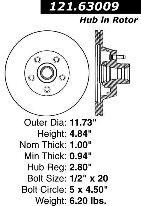 Centric Parts Disc Brake Rotor Standard with Non-Directional Finishes for 1976-1981 Chrysler Cordoba Newport New Yorker Dodge Charger Coronet Magnum Monaco Royal Monaco St. Regis Plymouth Fury Gran Fury 121.63009