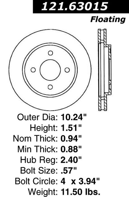 Centric Parts Disc Brake Rotor C-Tek Standard Non-Directional Finishes for 1983-1988 Chrysler Models 121.63015
