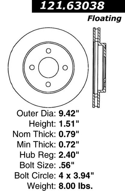 Centric Parts Disc Brake Rotor Standard with Non-Directional Finishes for 1995-1996 Dodge Neon Plymouth Neon 121.63038