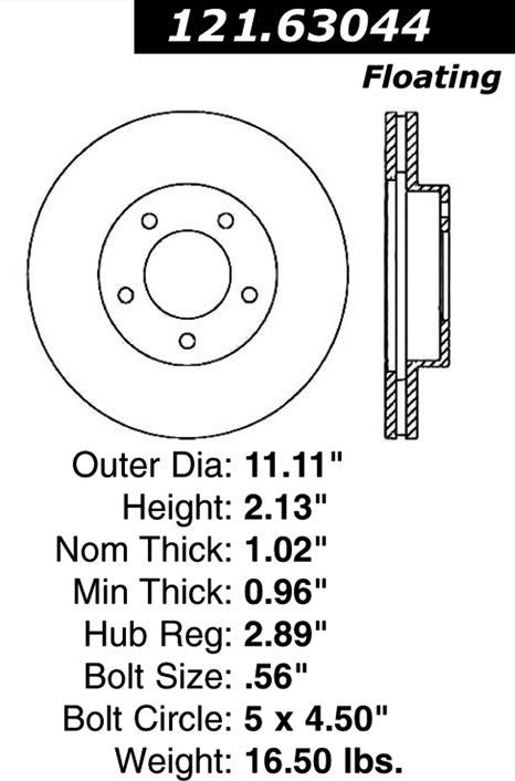 Centric Parts Disc Brake Rotor Standard C‑Tek for 1998-2004 Chrysler Concorde Intrepid 121.63044