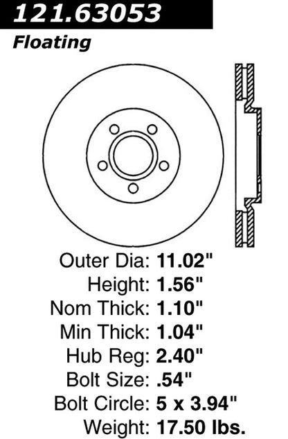 Centric Parts Disc Brake Rotor Standard with Non-Directional Finishes for 2003-2009 Chrysler PT Cruiser 2005-2003 Dodge Neon 121.63053