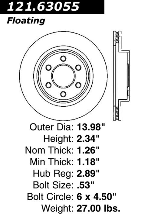 Centric Parts Disc Brake Rotor Standard C-Tek Non-Directional Finishes for 2003-2010, 2013-2017 Dodge Viper 121.63055