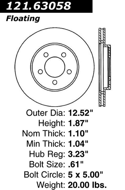 Centric Parts Disc Brake Rotor Standard with Non-Directional Finishes for 2004-2008 Chrysler Pacifica 121.63058