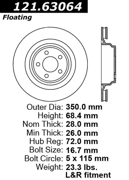 Centric Parts Disc Brake Rotor C-Tek Standard Non-Directional Finishes for 2005-2010 Chrysler 300, 2008-2019 Dodge Challenger 121.63064