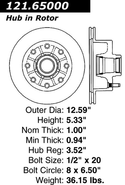 Centric Parts Disc Brake Rotor Standard with Non-Directional Finishes for 1968-1975 Ford F-250 121.65000