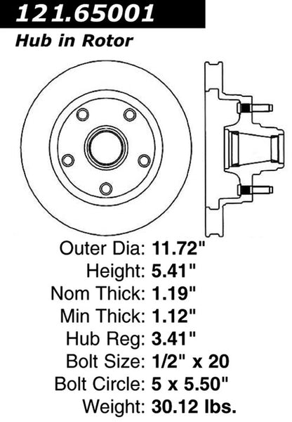 Centric Parts Disc Brake Rotor and Hub Assembly Standard Non-Directional Finishes for 1983-1975 Ford E-100 Econoline Club Wagon, 1993-1975 E-150 Econoline, 1983-1973 F-100, 1993-1975 F-150 121.65001