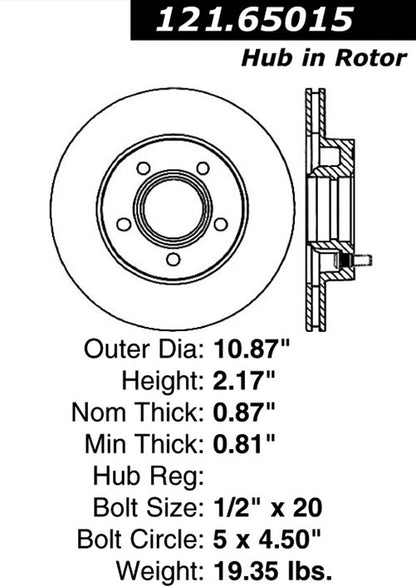 Centric Parts Disc Brake Rotor Standard with Non-Directional Finishes for 1990-1984 Ford Bronco II 1992-1991 Explorer 1991-1983 Ranger 121.65015