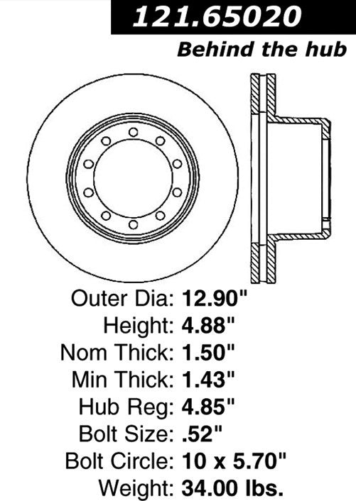 Centric Parts Disc Brake Rotor C-Tek Standard with Non-Directional Finishes for 1997-1988 Ford F53 F59 F Super Duty 121.65020