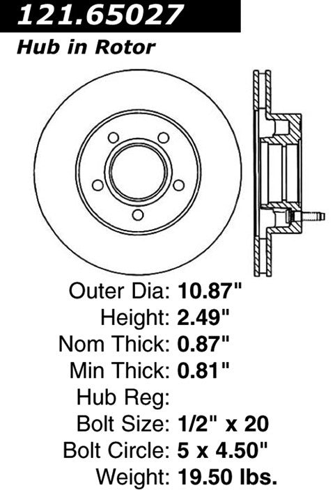 Centric Parts Disc Brake Rotor Standard with Non-Directional Finishes for 1990-1994 Ford Bronco II Explorer Ranger 121.65027